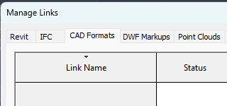 CAD Formats tab in ManageLinks dialog